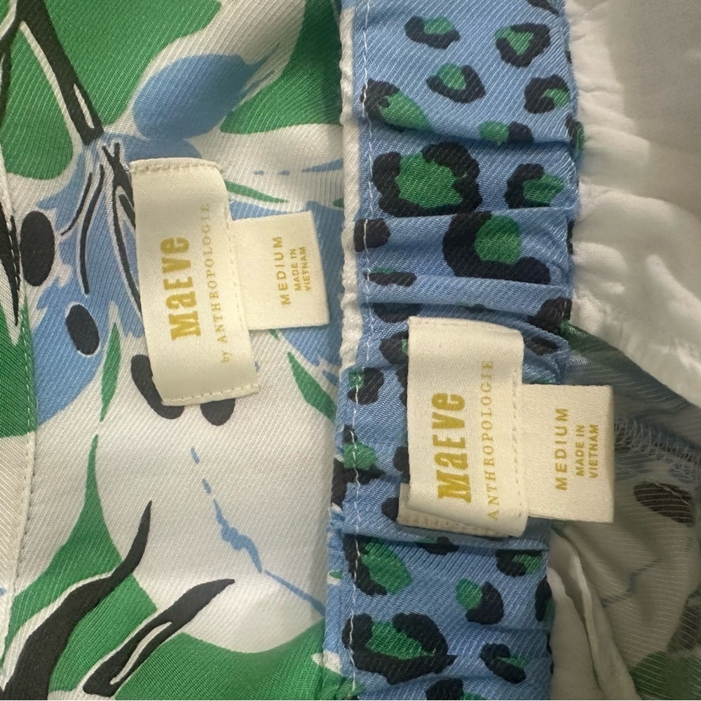 Anthropologie Maeve Matching Set Shirt Pants Floral Animal Print Green Blue - Picture 11 of 12